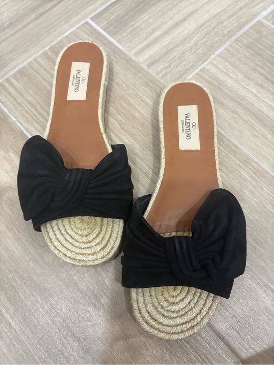 Valentino Black Suede Bow Espadrille Slides